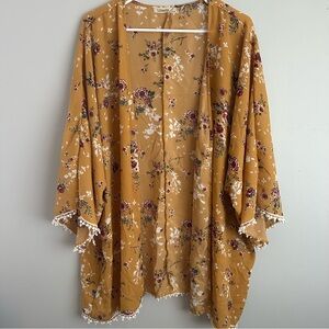 XXL Liberty Love floral kimono mustard yellow oversized cover up